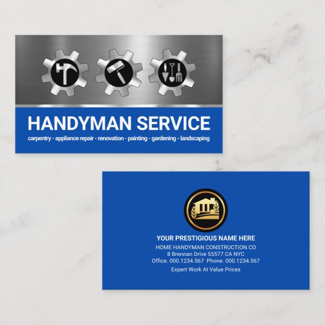 Silver Handyman Tools Sprocket Business Card (Front/Back)