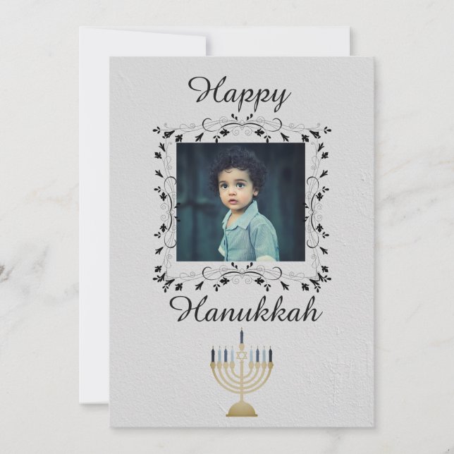 Silver Hanukkah Photo Holiday Card (Front)
