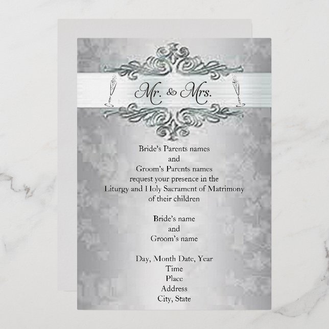 Silver Happiness Foil Wedding Invitation Foil Invi Foil Invitation (Front/Back)
