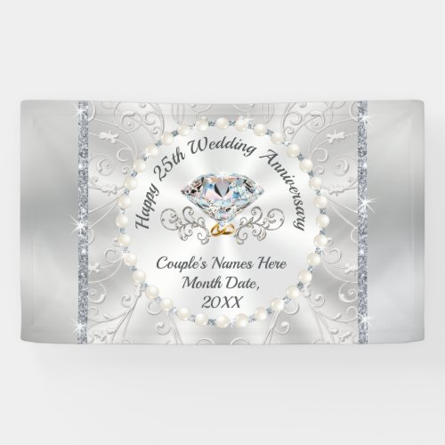 Silver Happy 25th Wedding Anniversary Banners