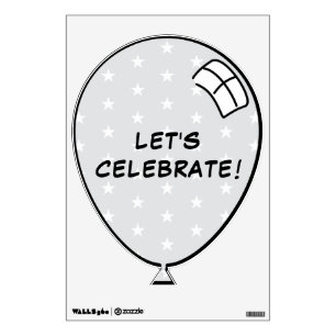 Silver Happy Balloon with Stars and Editable Text Wall Decal