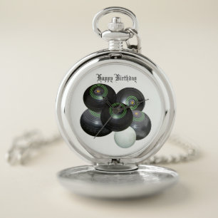 Silver Happy Birthday Lawn Bowls, Pocket Watch
