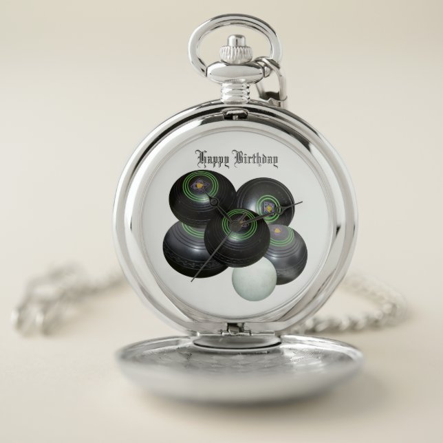 Silver Happy Birthday Lawn Bowls, Pocket Watch (Inside)