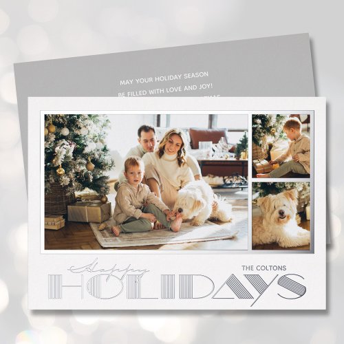 Silver Happy Holidays Multi Photos Foil Holiday Card