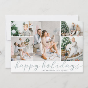 Silver Happy Holidays Photo Card Five Pictures