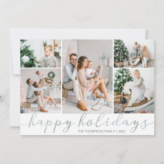 Silver Happy Holidays Photo Card Five Pictures