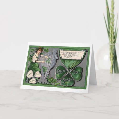 Silver Harp Shamrock St Patricks Day Vintage Card