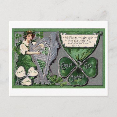 Silver Harp Shamrock St Patricks Day Vintage Postcard