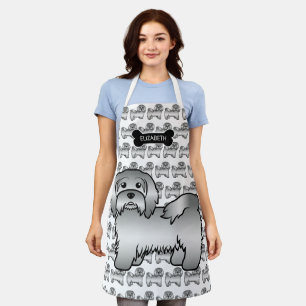 Silver Havanese Cartoon Dog Illustration & Name Apron
