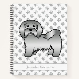 Silver Havanese Cartoon Dog Illustration & Name Notebook
