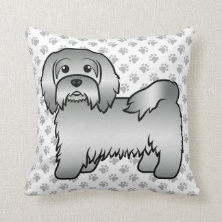 Silver Havanese Cartoon Dog Illustration &amp; Paws Throw Pillow