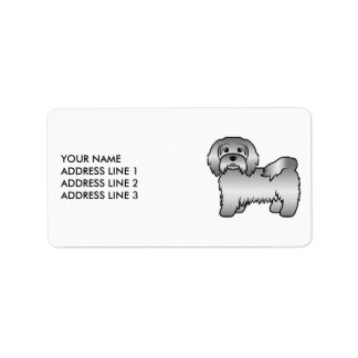 Silver Havanese Cute Cartoon Dog &amp; Custom Text Label