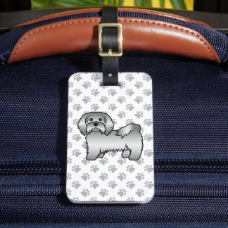 Silver Havanese Cute Cartoon Dog &amp; Custom Text Luggage Tag