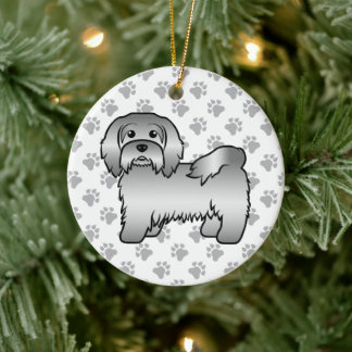 Silver Havanese Cute Cartoon Dog Illustration Ceramic Ornament