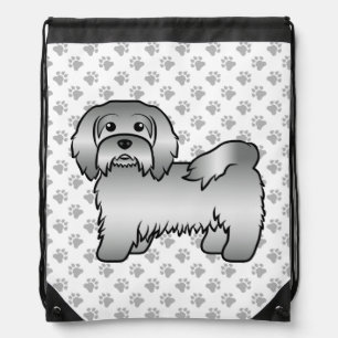 Silver Havanese Cute Cartoon Dog Illustration Drawstring Bag