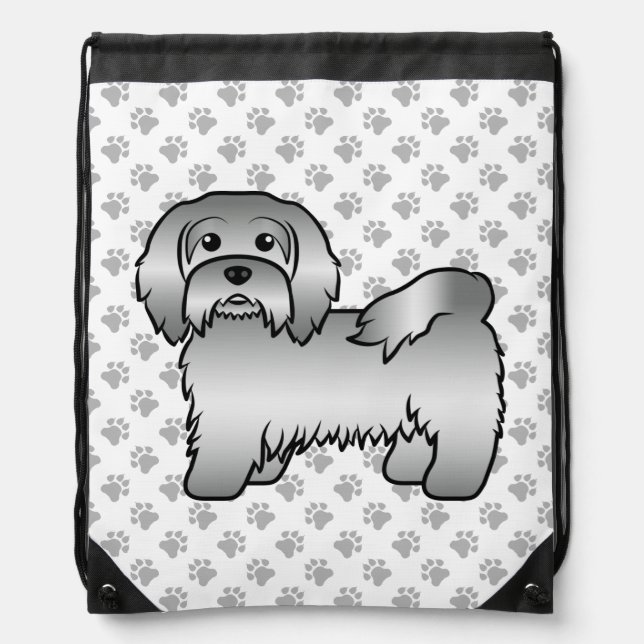 Silver Havanese Cute Cartoon Dog Illustration Drawstring Bag (Front)