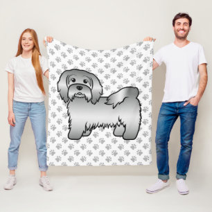 Silver Havanese Cute Cartoon Dog Illustration Fleece Blanket