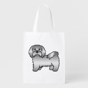 Silver Havanese Cute Cartoon Dog Illustration Grocery Bag