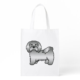 Silver Havanese Cute Cartoon Dog Illustration Grocery Bag