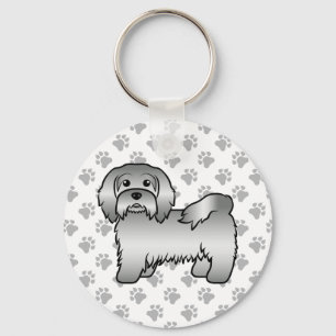 Silver Havanese Cute Cartoon Dog Illustration Keychain