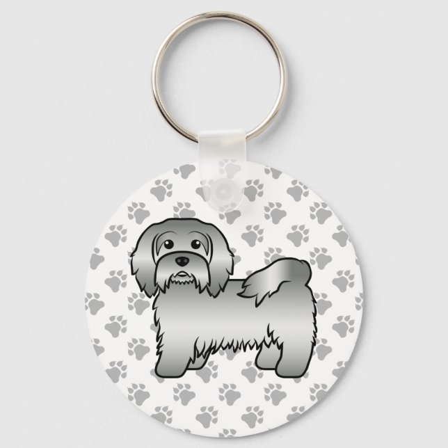 Silver Havanese Cute Cartoon Dog Illustration Keychain (Front)