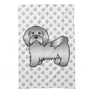 Silver Havanese Cute Cartoon Dog Illustration Kitchen Towel