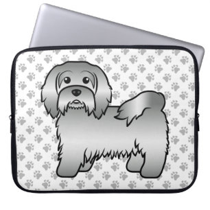 Silver Havanese Cute Cartoon Dog Illustration Laptop Sleeve