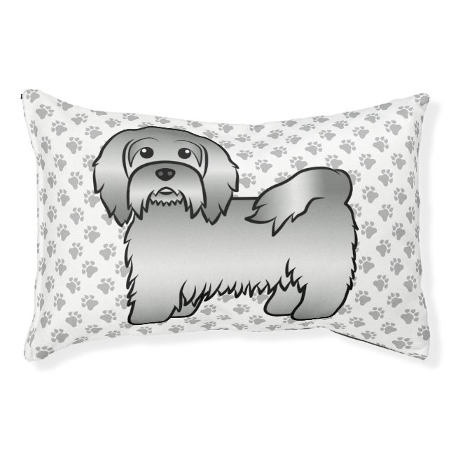Silver Havanese Cute Cartoon Dog Illustration Pet Bed (Front)
