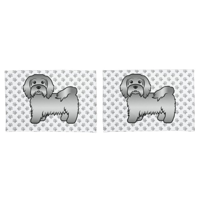 Silver Havanese Cute Cartoon Dog Illustration Pillow Case (Front-Set)