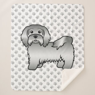 Silver Havanese Cute Cartoon Dog Illustration Sherpa Blanket