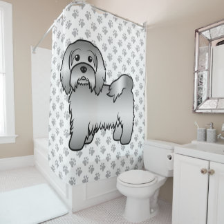 Silver Havanese Cute Cartoon Dog Illustration Shower Curtain