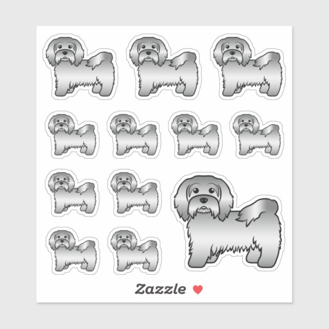 Silver Havanese Cute Cartoon Dog Illustrations Sticker (Sheet)