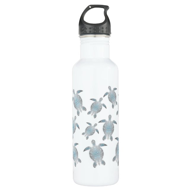 Silver Hawaii Turtles Coastal Maritime Water Bottle (Front)