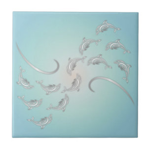 "Silver Hawaiian Waves"   Modern Coastal Ceramic Tile