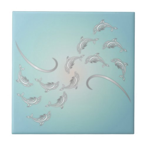 Silver Hawaiian Waves  Modern Coastal Ceramic Tile