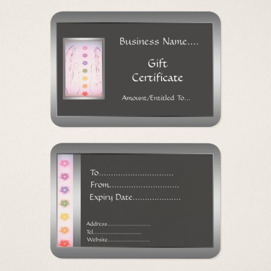 Silver Healing Hands Holistic Gift Card design (Front & Back)