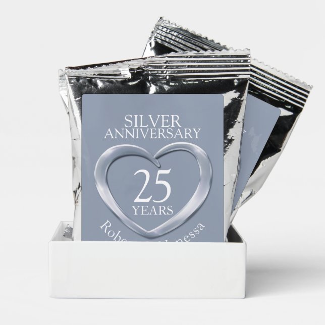 Silver heart 25th wedding anniversary custom name  coffee drink mix (Pair)