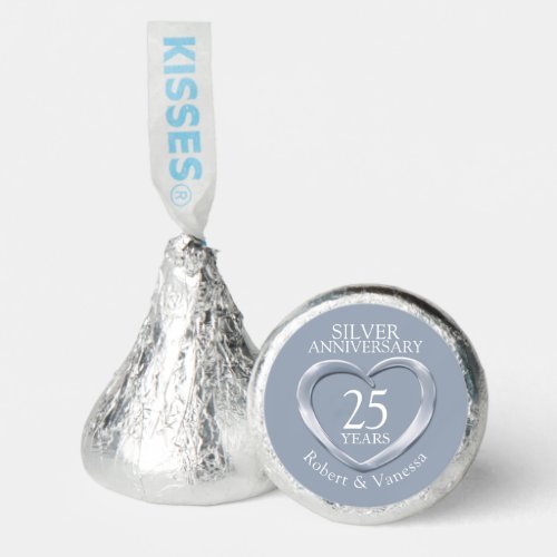 Silver heart 25th wedding anniversary custom name hersheys kisses