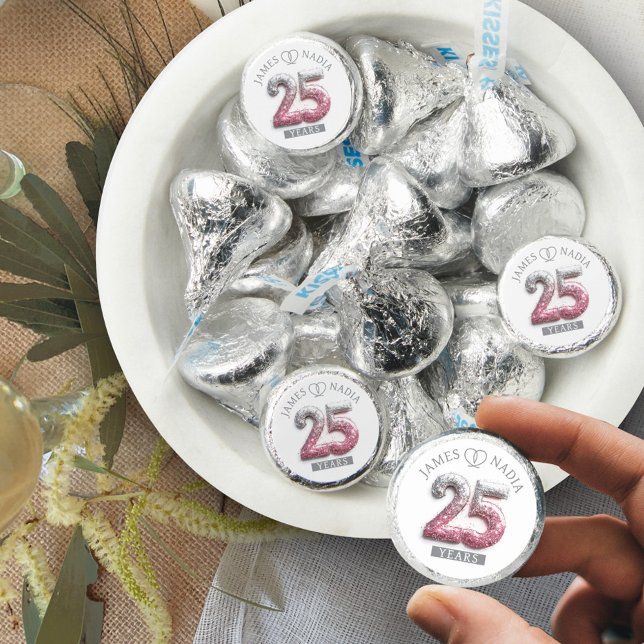 Silver heart 25th wedding anniversary custom name hershey®'s kisses® (Creator Uploaded)