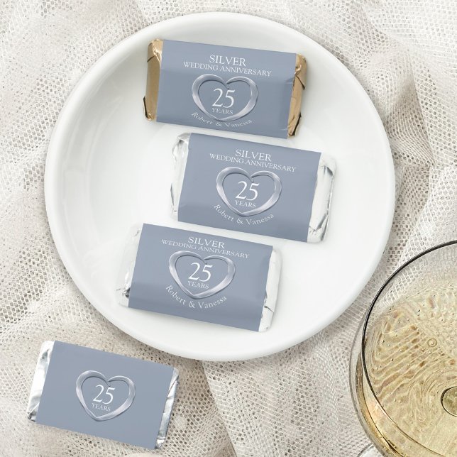 Silver heart 25th wedding anniversary custom name  hershey's miniatures (Creator Uploaded)