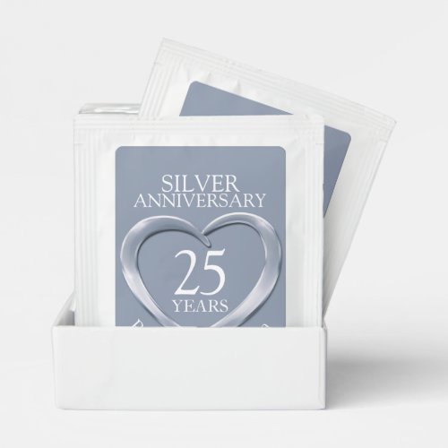Silver heart 25th wedding anniversary custom name  tea bag drink mix