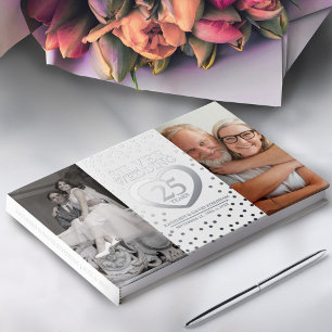 Silver heart 25th wedding anniversary photos blue foil guest book