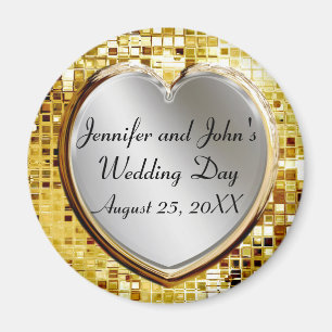 Silver Heart And Gold Sequins Wedding Magnet