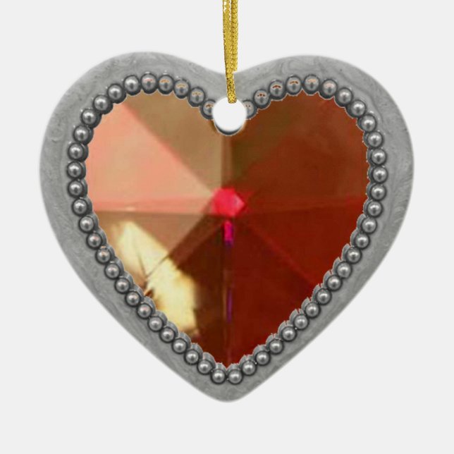 Silver Heart and Ruby Photo Frame Ceramic Ornament (Front)