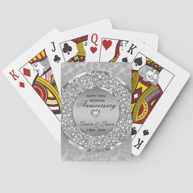 Silver Heart And White Diamonds- Anniversary Poker Cards (Back)
