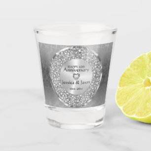 Silver Heart And White Diamonds- Anniversary Shot Glass