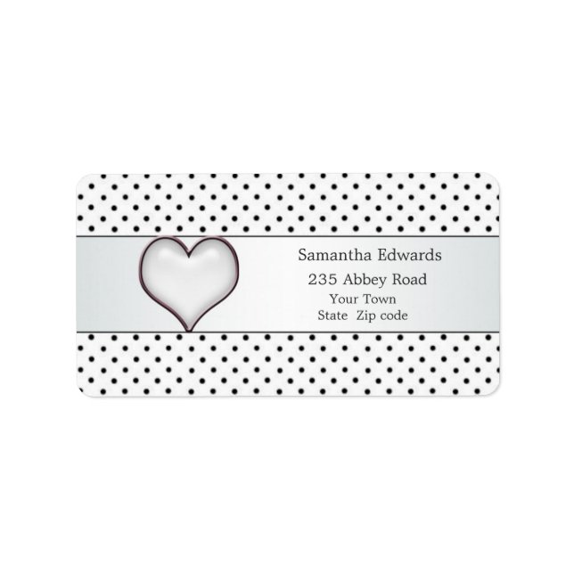 Silver heart black polka dot Label (Front)