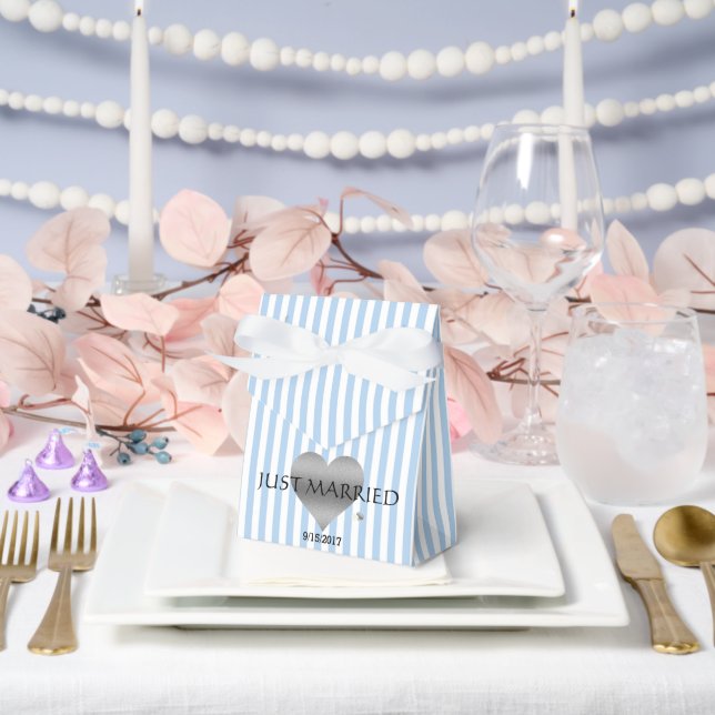 Silver Heart Blue And White Shower Party Favor Boxes (Wedding)