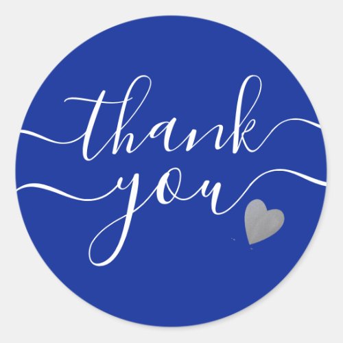 Silver Heart Blue And White Thank You   Classic Round Sticker