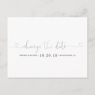 Silver Heart Change the Date Announcement Postcard